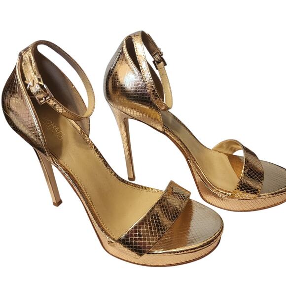 Michael Kors Women's  8.5 M Jordyn Metallic Leather Platform Sandal Gold *Read - Picture 1 of 10